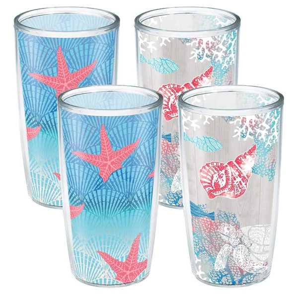Tervis Modern Tabletop Collection Made in USA Double Walled Insulated Tumbler, 16oz 4pk, Ocean Life Impressions