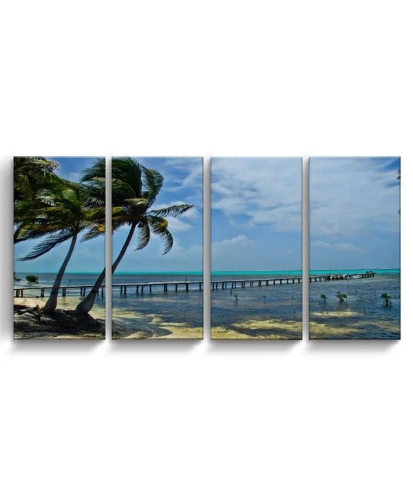 Ready2HangArt Maya Coast 4 Piece Wrapped Canvas Coastal Wall Art Set, 24x22 x 48x22 - Multi