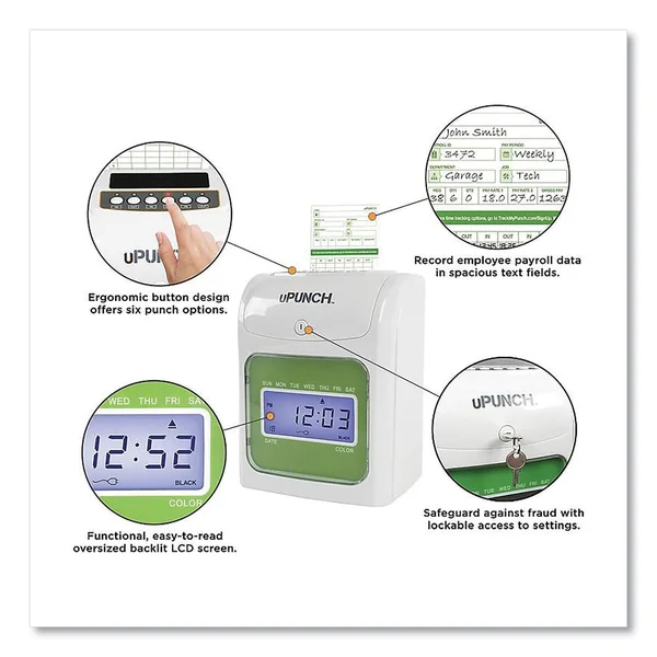 uPunch UB1000 Electronic Non-Calculating Time Clock Bundle, Beige/Green (159971)