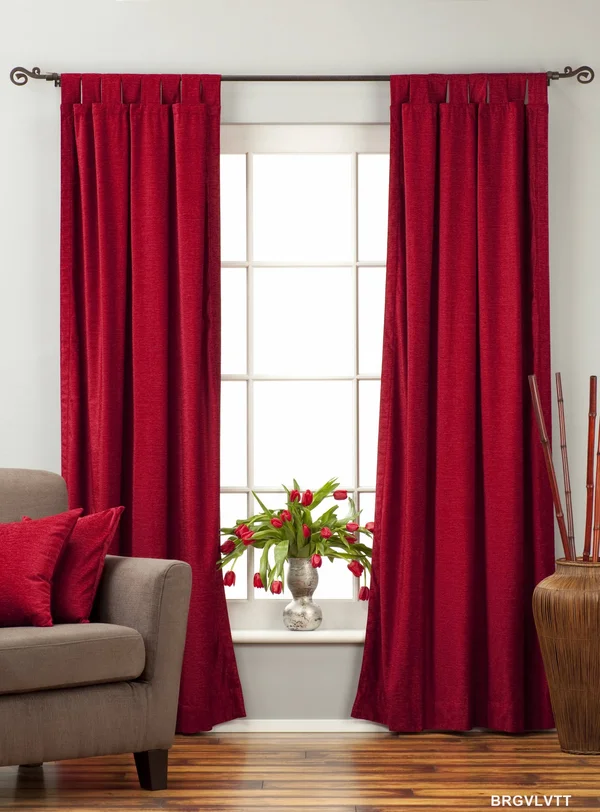 Burgundy Tab Top Velvet Curtain, Drape, Panel - Piece