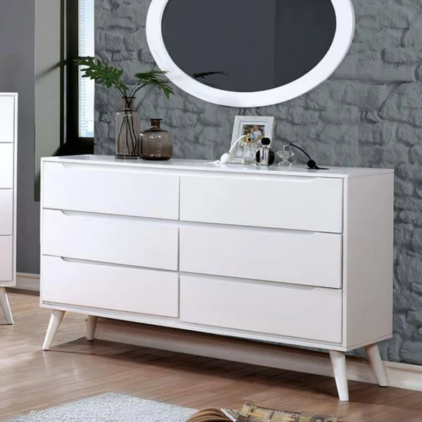Wooden Mid-Century Modern Style Dresser, White