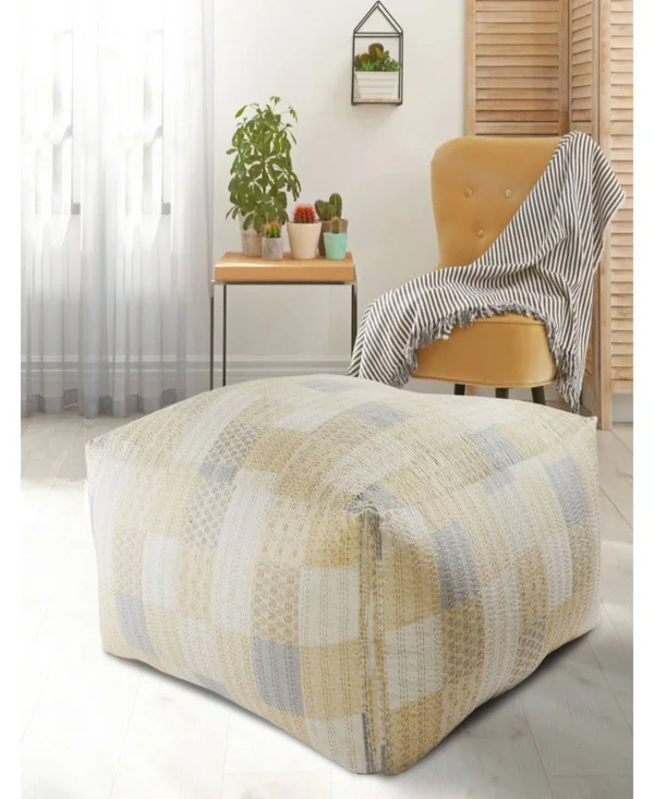LR Home Neutral Kantha Pouf