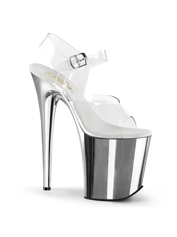 Pleaser Flamingo-808 - 8x22 Heel Chrome Ankle Strap - Clear/Silver 6