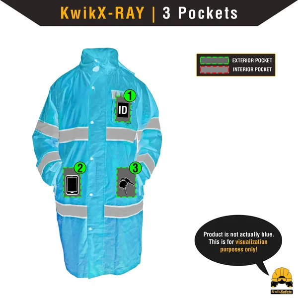 KwikSafety (Charlotte, NC) Torrent Class 3 Safety Trench Coat, High Visibility Waterproof Windproof Safety Rain Jacket, Hi Vis