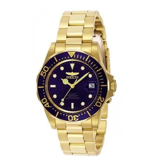 Zales Men's Invicta Pro Diver Automatic Gold-Tone Watch with Blue Dial (Model: 8930)