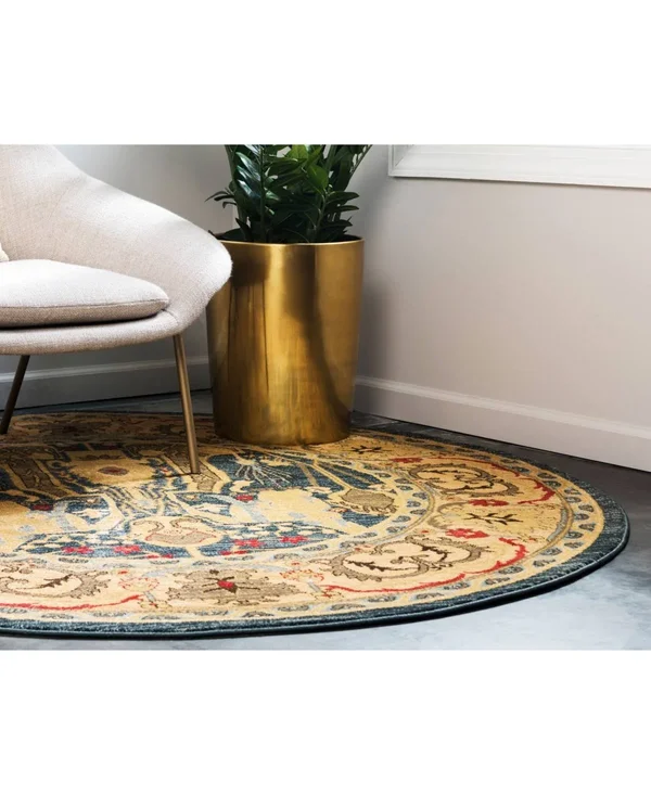 Unique Loom Marwan Sahand Round Rug - 6& x 6& Navy Blue