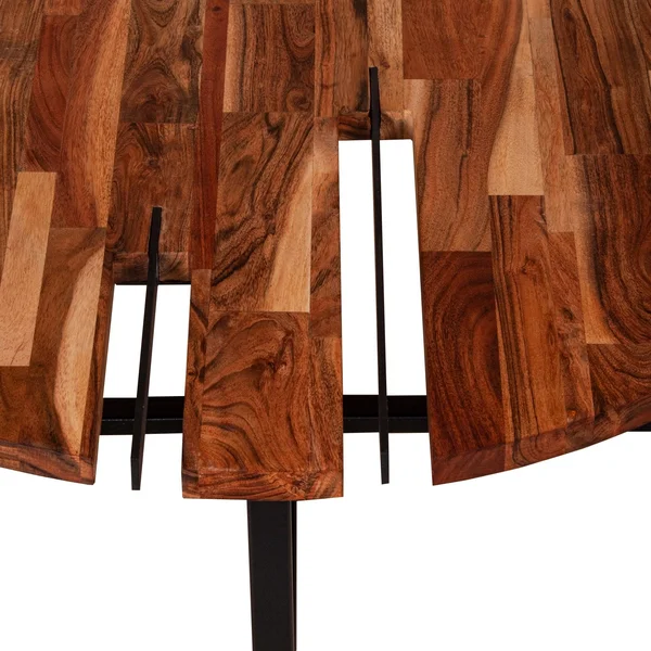 36 Inches Round Wooden Top Coffee Table with Metal Base, Brown and Black, Saltoro Sherpi