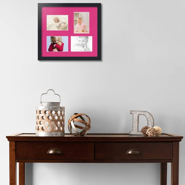Collage Picture Frame, Satin Black Frame with 4 openings for 5x7 Photos with Pink Tulip Mat. D3926CR1117, ArtToFrames