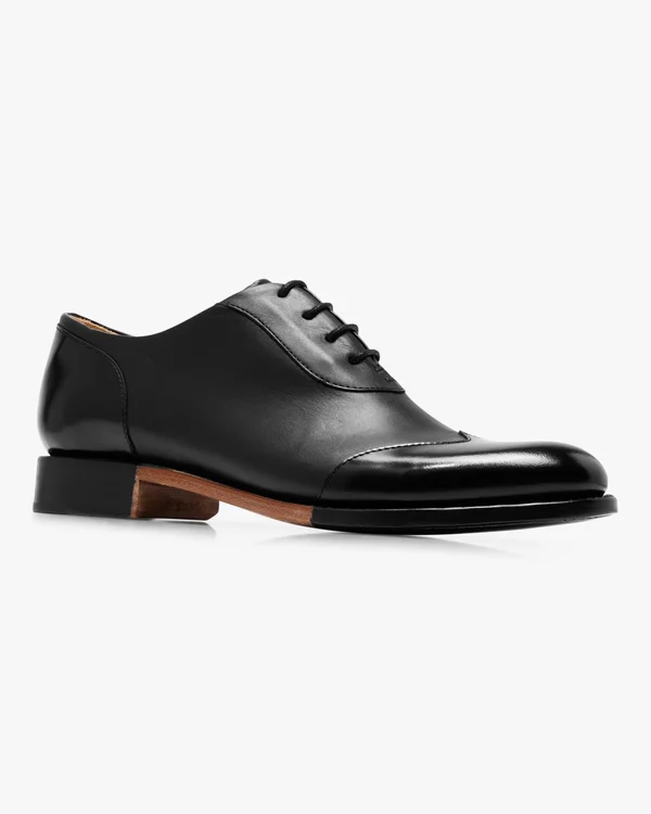 The Office of Angela Scott Women's Mr. Evans Wingtip Oxford in Black on Black Size 38.5, Leather