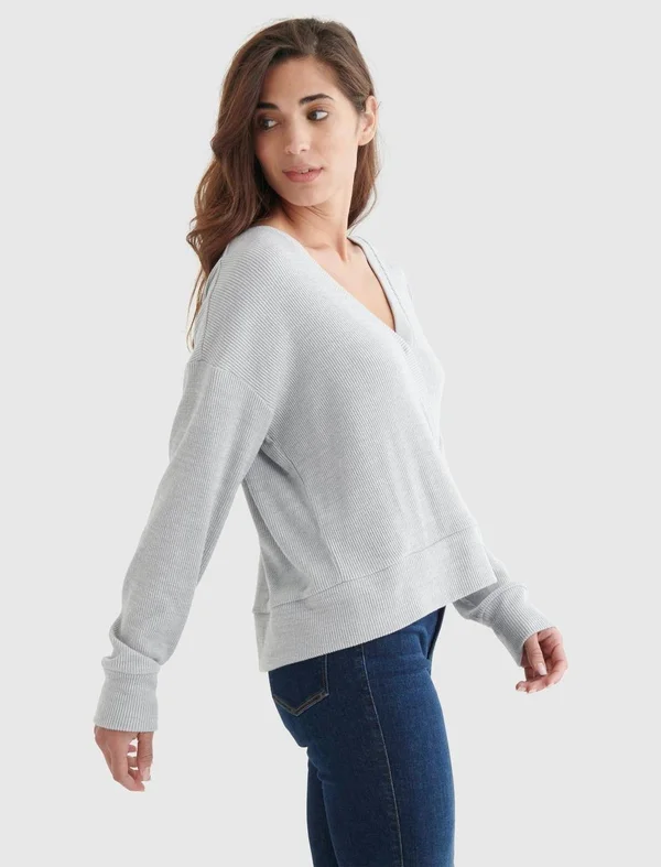 Lucky Brand Women's Long Sleeve 2 Way Wrap Cloud Jersey Sweatshirt