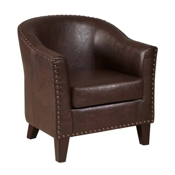 Pemberly Row Faux Leather Accent Chair in Brown - PR-527856
