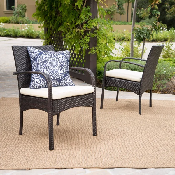 Cordoba 2pk Wicker Patio Dining Chair with Cushion - Brown - Christopher Knight Home