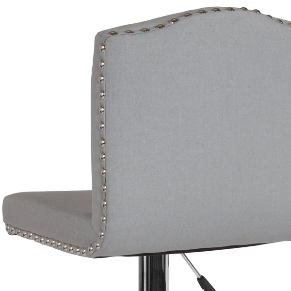 Bellagio Contemporary Adjustable Height Barstool with Accent Nail TRIM - Light Gray Fabric