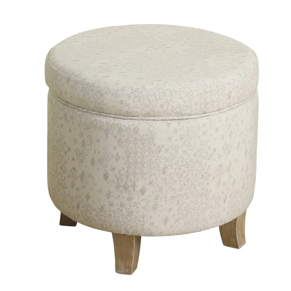 HomePop Cole Classics Round Storage Ottoman, Linen