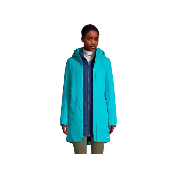 Lands& End Women's Squall 3 in 1 Waterproof Winter Long Coat with Hood