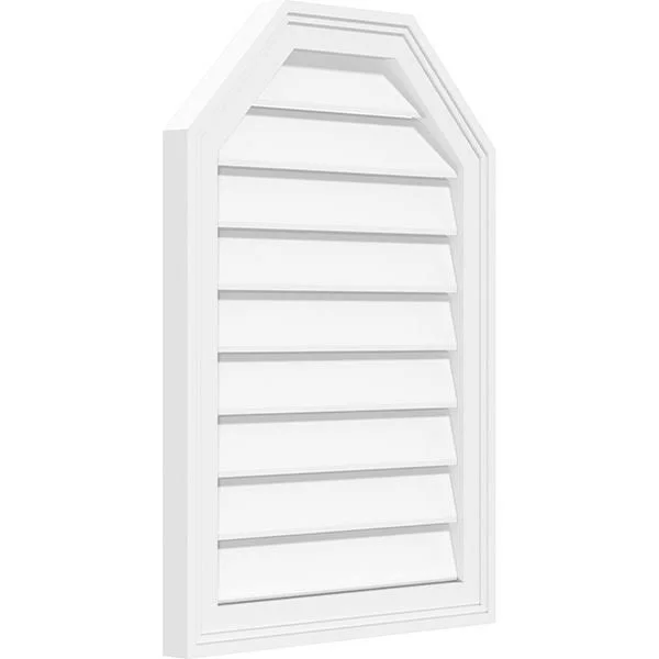 Ekena Millwork GVPOT38X2802SF 38x22W x 28x22H Octagonal Top Surface Mount PVC Gable Vent: Functional, w/ 2x22W x 1-1/2x22P Brick