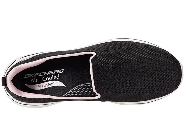 Skechers Women's GOwalk Arch Fit - Grateful Slip-On Walking Shoes, Black/Pink, 8.5