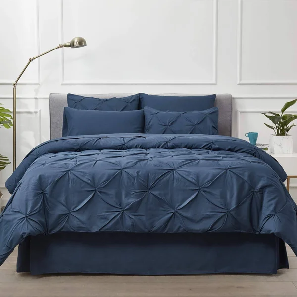 Bedsure Blue Comforter Set Queen - 8 Pieces Pintuck Bed in A Bag Queen - Navy Queen Bed Set with Comforters, Sheets, Pillowcases