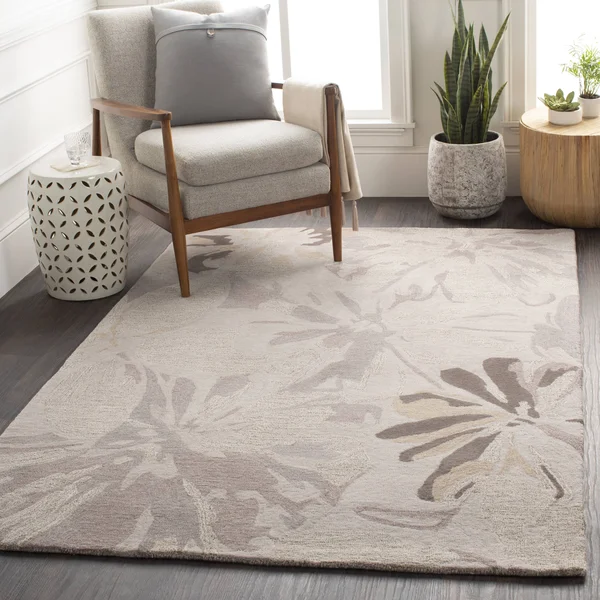 Transitional BHS-0019986 Tufted Wool Taupe Floral Accent Rug - 4' x 6'
