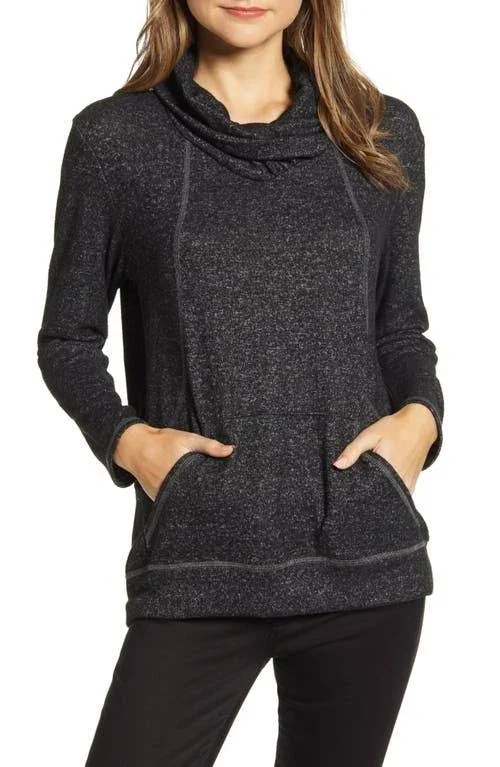 Women's Loveappella Cross Neck Seamed Pullover, Size X-Small - Black