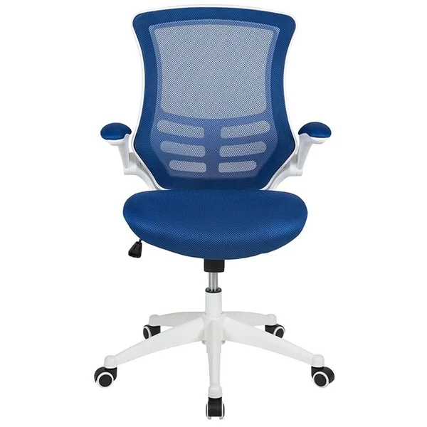 Offex Mid Back Mesh Swivel Ergonomic Task Office Chair with White Frame and Flip Up Arms - Blue