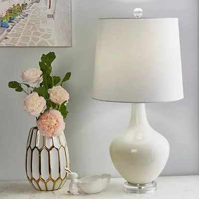 White Glass Teardrop Table Lamp