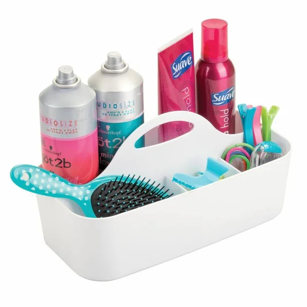 mDesign Plastic Portable Storage Organizer Caddy Tote - Divided Basket Bin with Handle for Bathroom, Dorm Room - Holds Hand Soap