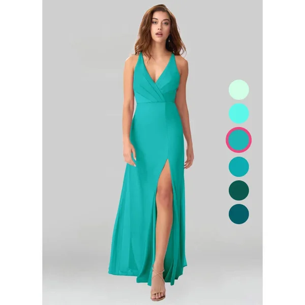 Azazie A-Line/Princess V-Neck Floor-Length Mesh Bridesmaid Dresses - Aurora Teal