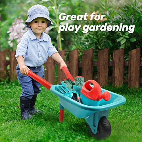 Cute Stone Kids Gardening Tool Set - Garden Toys with Wheelbarrow, Watering Can, Gardening Gloves, Hand Rake, Shovel, Trowel, Dou