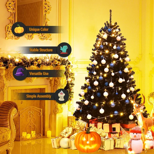 Black Artificial 6' or 7.5' Hinged Halloween/Christmas Tree - 6ft