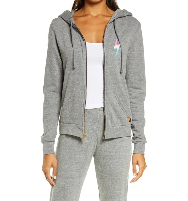 Aviator Nation - Bolt Zip Hoodie in Heather/Rainbow Pink Xs