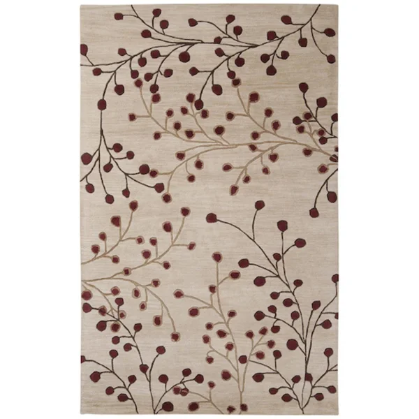 5' x 8' Fair Enoki Carnelian Red and Desert Sand Wool Area Throw Rug