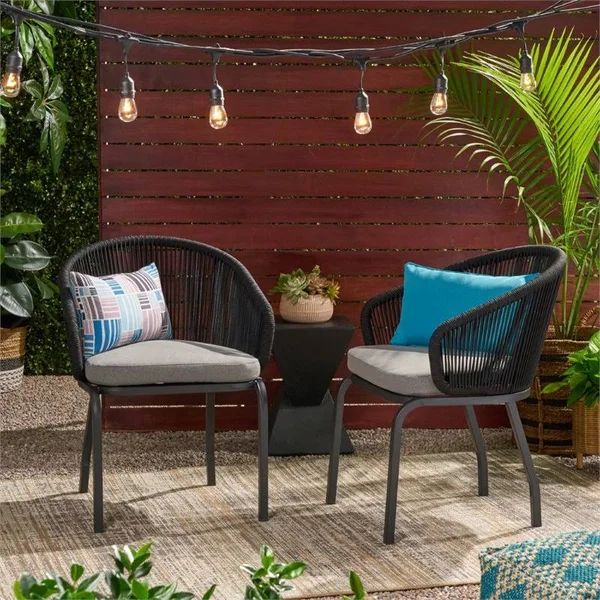 Noble House Kriday Outdoor Modern Club Chair - Set of 2, Black and Gray