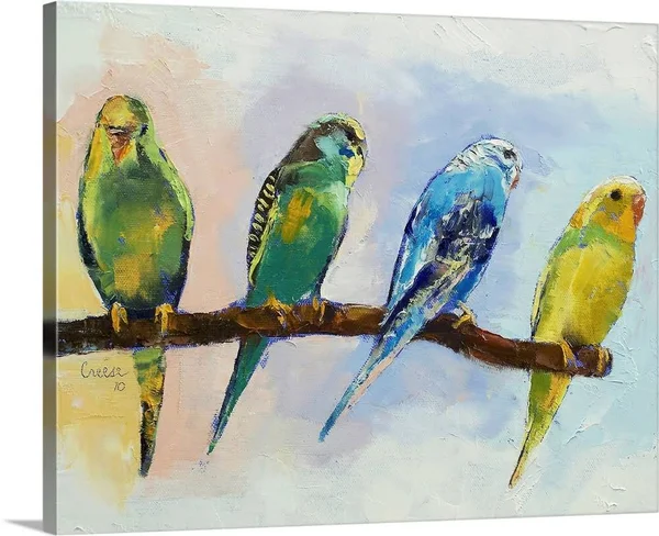 Four Parakeets, Canvas Wall Art, 45x36, Great Big Canvas