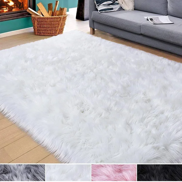 Homore Soft Fluffy Faux Fur Area Rug for Bedroom Living Room, Extra Comfy and Fuzzy Rugs, Washable Plush Carpet for Bed Home Dec