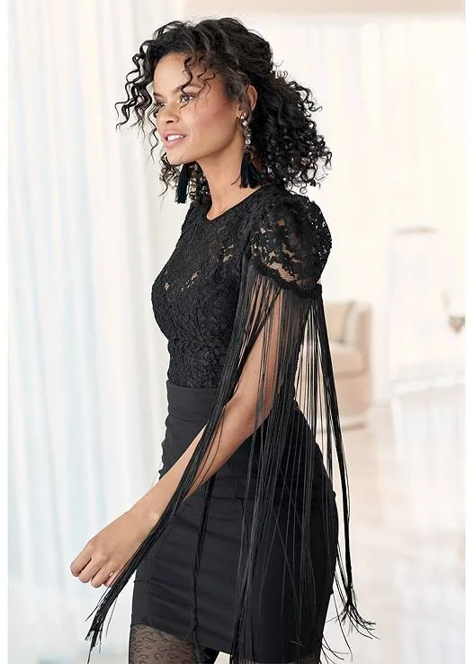 Women's Lace Detail Dress - Black, Size M by Venus