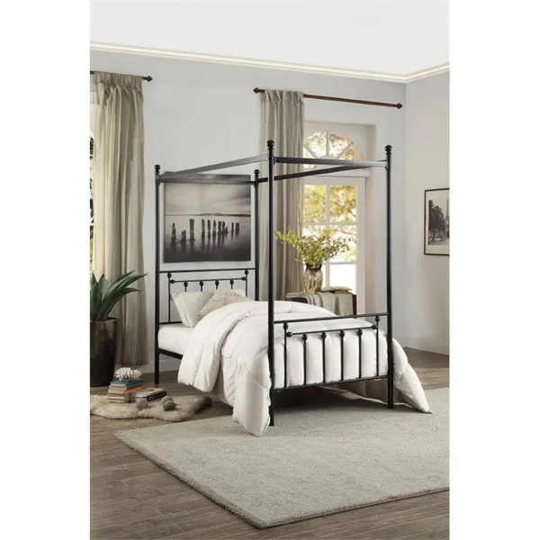 Homelegance Chelone Metal Canopy Bed - Twin, Black