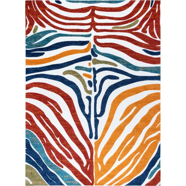 nuLOOM Summer Textured Zebra Stripes Beige 8 ft. x 10 ft. Indoor/Outdoor Area Rug