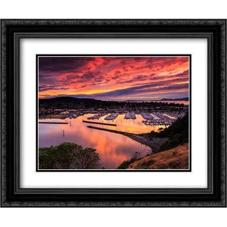 Red Sunset Over Harbor 2X Matted 24x20 Black Ornate Framed Art Print by Severn - Shawn/Corinne
