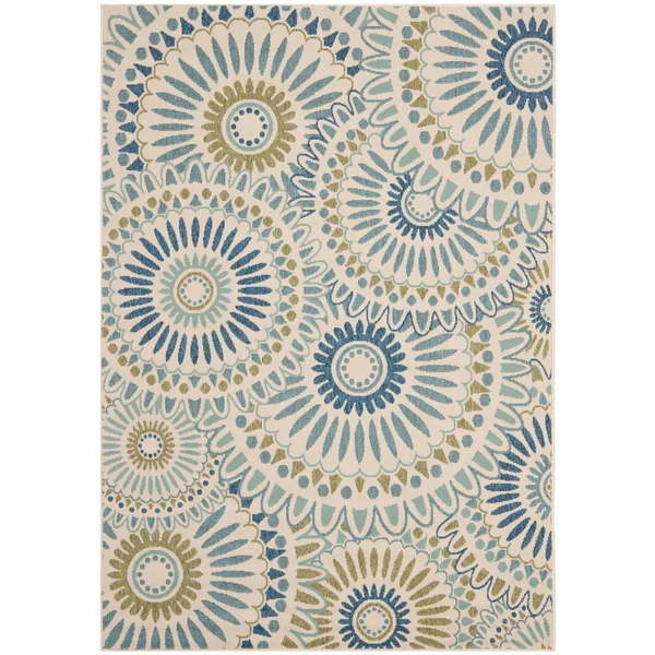 Safavieh Veranda Cream & Blue 6&-7x22 x 6&-7x22 Round Indoor/Outdoor Rug