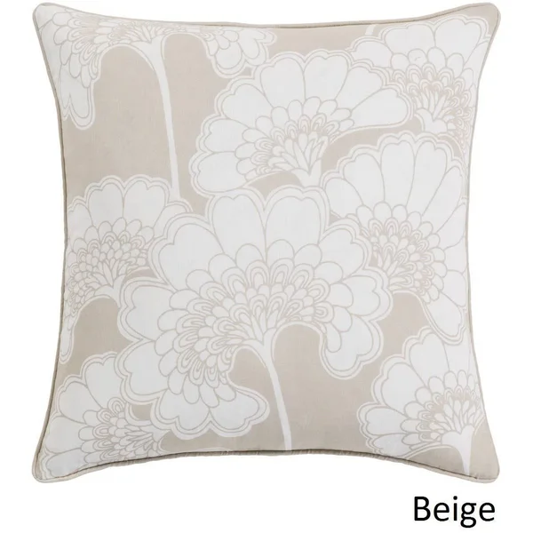 Surya Japanese Floral Down Fill 22x22 Square Pillow in Taupe