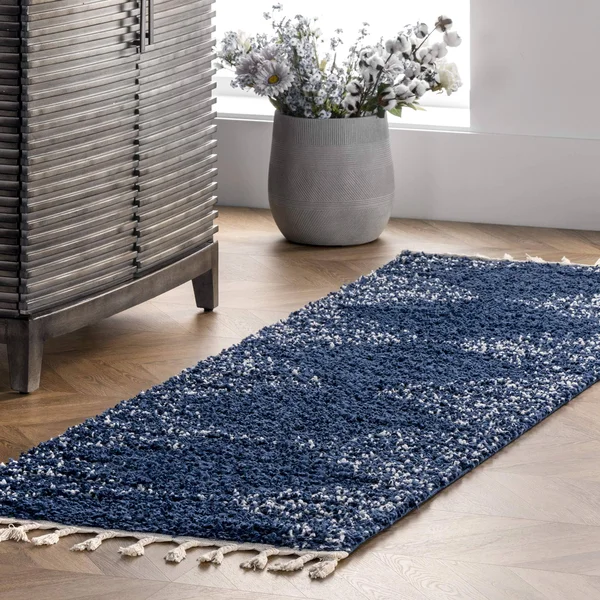 nuLOOM Bria Moroccan Diamond Tassel Blue 2 ft. 8 in. x 8 ft. Indoor Runner Rug
