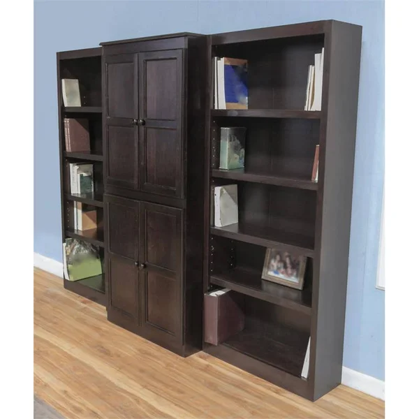 15 Shelf Bookcase Wall with Doors, 72 inch Tall, Espresso Finish - Concepts in Wood WKT3072-E
