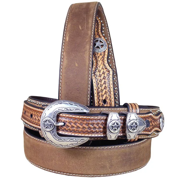 Nocona Western Belt Mens Leather Ranger Star Concho Brown N2501844