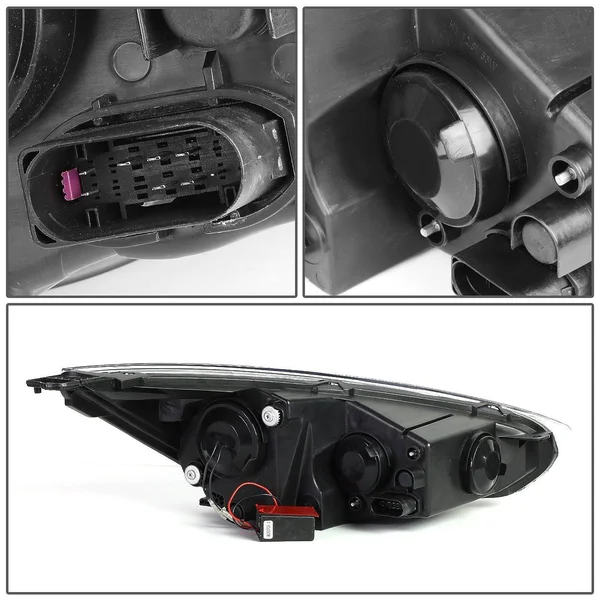 DNA Motoring for 15-17 Ford Focus Dual Halo LED DRL Light Bar+Turn Signal Projector Headlight Chrome Housing Clear Corner Headla