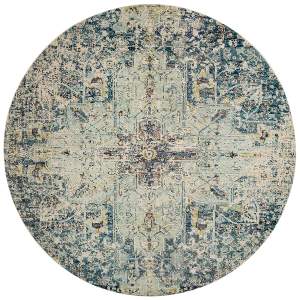 Alexander Home Vintage Boho Medallion Distressed Rug, Adult Unisex, Size: 6&7 x 6&7, Blue