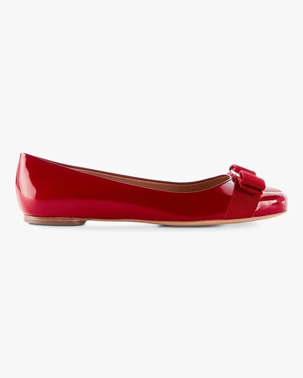 Salvatore Ferragamo Varina Patent Bow Ballet Flats, Rosso (Red)