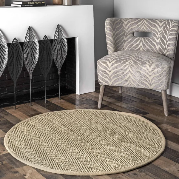 nuLOOM Larnaca Seagrass Herringbone Natural 6 ft. x 6 ft. Round Indoor/Outdoor Area Rug