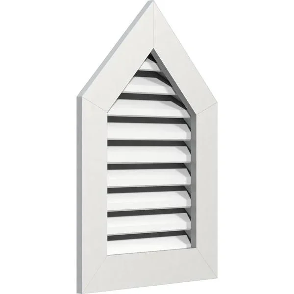12 inchw x 16 inchh Peaked Top Gable Vent (17 inchw x 20 5/8 inchh Frame Size) 4/12 Pitch: Functional - PVC Gable Vent w/ 1 inch