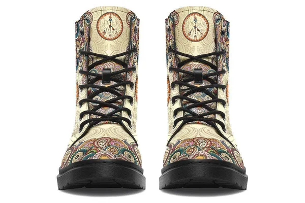 Tan Peace Mandala Boots - Peace Sign Boots, YesWeVibe Women's Boots, Black Sole, US 8, EU39.5